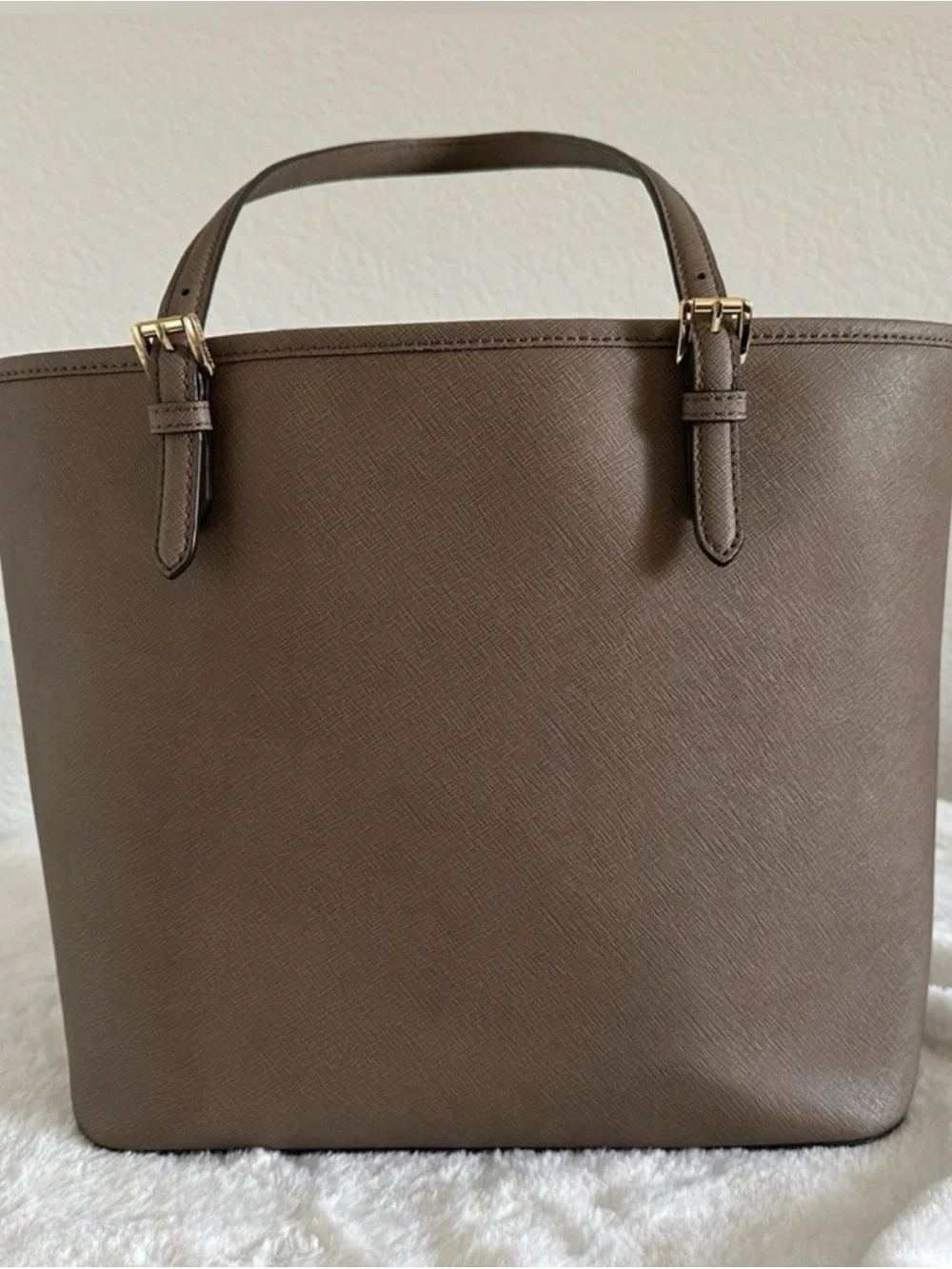 Michael Kors Taupe Saffiano Leather Tote with MK Charm